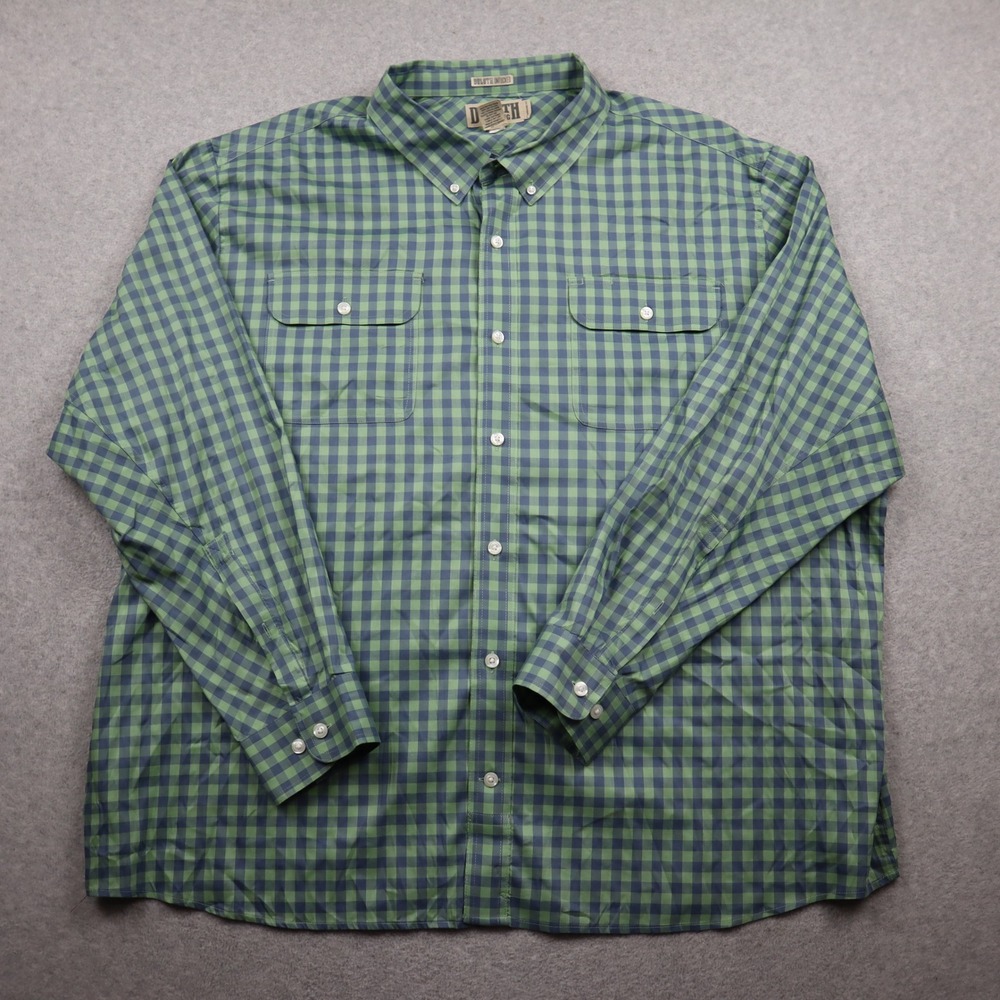 Duluth Trading Co Button Down Shirt Mens 3XL Untucked Standard Fit Green Gingham